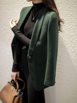 Senior sense ~ temperament dark green wool woolen woolen suit jacket waist slim women autumn and winter suit jacket