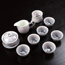 Jingdezhen kiln change Sky glaze silver tea set sterling silver tea set home office Kung Fu Cup Bowl gift