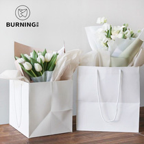 Beiying square kraft paper bag extended handle Flower bag Flower box storage bouquet tote bag thickened 5 packs