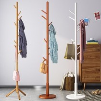 Solid wood hanger Floor-to-ceiling bedroom coat rack Simple modern single rod clothes rack Household room storage hanging bag rack