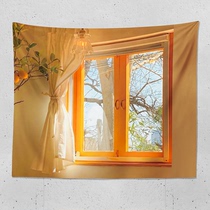 The scenery outside the window yellow warm relaxation background cloth dormitory decoration cloth bedroom room hanging cloth wall cloth