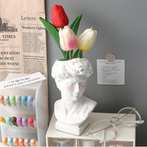 David vase sculpture art ornaments makeup brush storage bucket desktop pen holder plaster like retro decoration light luxury