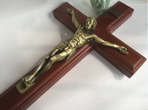 Foreign trade fine mahogany color 40 cm natural beech cross bronze Jesus icon wall hanging gift