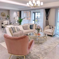 Meike art three-person sofa American light luxury solid wood combination sofa European-style carved sofa curved fabric sofa
