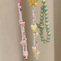 (Uchaiup) original design childrens fun ceramic love mobile phone chain pendant handmade beaded color chain niche