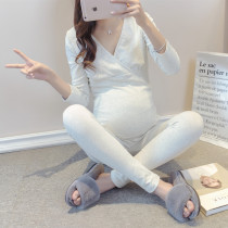 Pregnant women autumn clothes and trousers set home clothes Spring and Autumn Moon clothes winter thick lactation feeding milk feeding clothes postpartum pajamas
