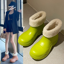 Ashigo mona with rain shoes womens winter wear non-slip water shoes waterproof plus velvet fashion rain boots increased cotton boots