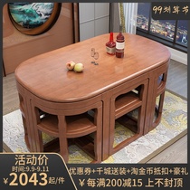 All solid wood dining table and chair combination simple modern household small apartment space 1 3 meters retractable dining table