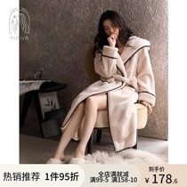 Nidia Pajamas Womens Winter Warm Soft Coral Velvet Hooded Strap Long Simple Fashion Home Clothes