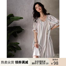 Nedia Pyjamas Sleeping Dress Lady Summer Short Sleeve Pure Cotton Streaks Long thin and casual outwear Home Residence Dress