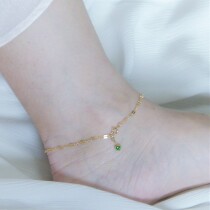 Minimalist Superflash Mother green Diamond foot chain Female imports 14k Baugold bracelet necklace individuality Ins anti-fade 100 lap