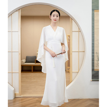 Pick up white modified Chinese national style summer dress White Zen Hanfu cross-collar slim fairy elegant dress