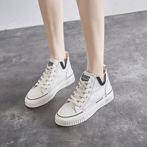  Tide brand high-top white shoes womens thick-soled leather womens shoes spring and autumn new casual board shoes Korean version of all-match canvas shoes tide