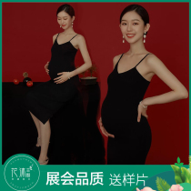 274 new studio black solid color pregnant woman photo clothing sexy knitted suspender skirt pregnancy photo clothes