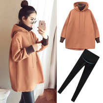 Pregnant womens winter clothes plus velvet thickened mid-length autumn and winter suits fashion tops womens winter coats