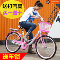 Bicycle Lady adult car male walking light student with retro commuter lady style ordinary old bicycle
