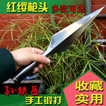 Sun Blacksmith hand-forged red tassel gun head overlord gun spear cold weapon cold steel martial arts props