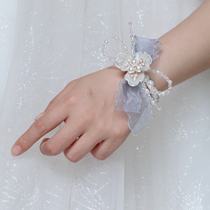 Wedding bridesmaid wrist flower beautiful French bride Wedding sister group Hand flower Fairy crystal bracelet reception event
