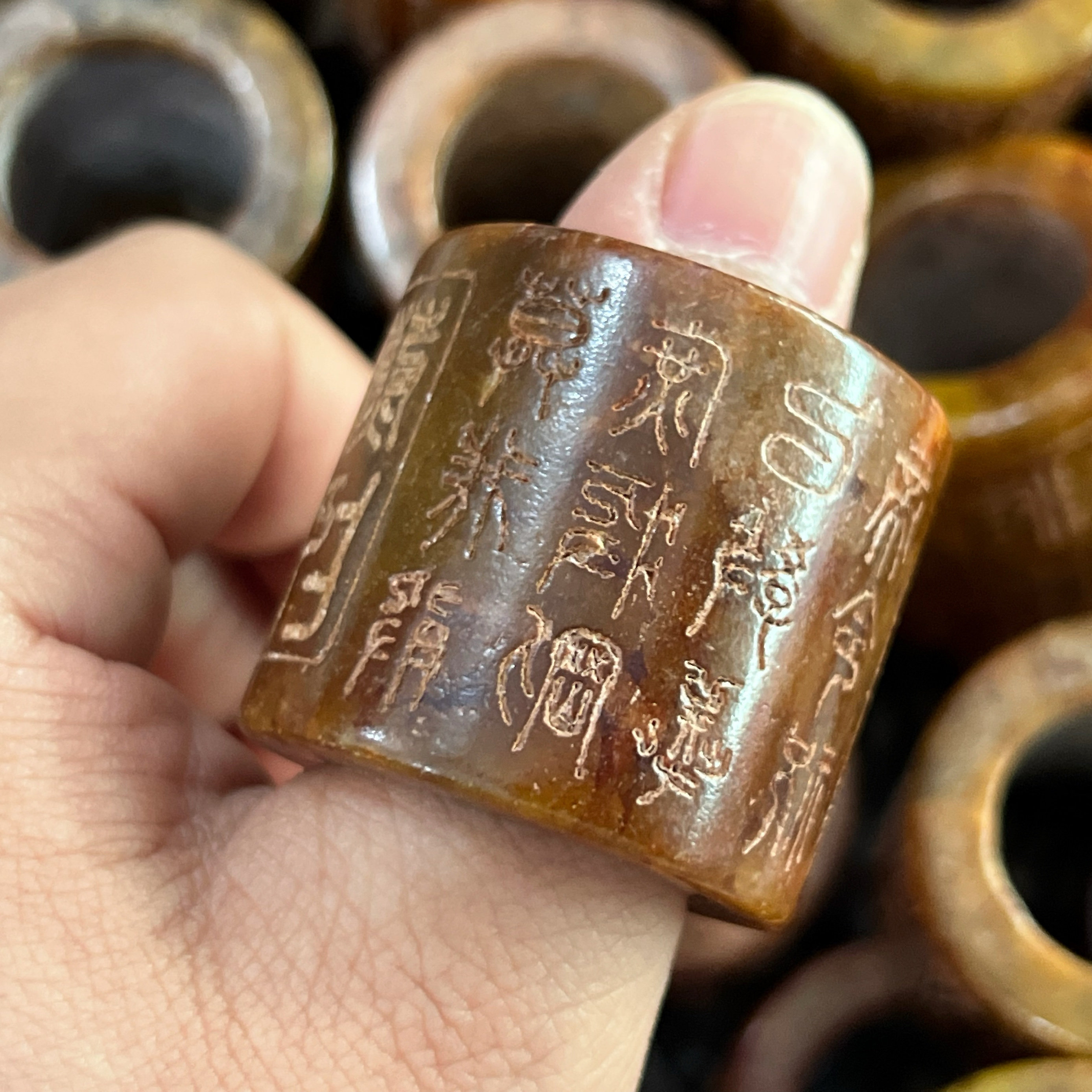 玉製 扳指（ばんし） 中国美術 指輪 弓具 古玩 玉器 約34.2mm 古美術