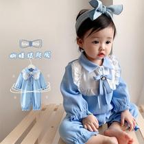  2021 spring and autumn new sweet baby one-piece female baby one-piece newborn long-sleeved bow climbing suit
