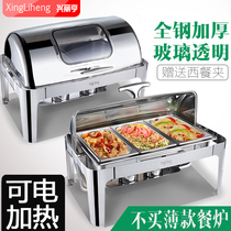 Xingliheng square stainless steel buffet stove Visual full clamshell Buffy stove Breakfast stove Electric heating insulation stove