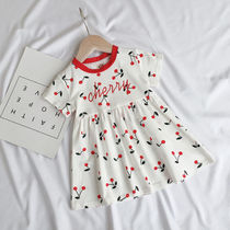 ins Girls  skirts Summer dresses Korean version of the foreign style childrens baby Cherry print short-sleeved skirt womens thin section