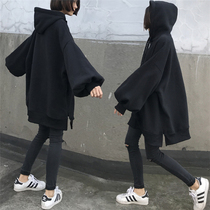 Large code pregnant woman autumn clothing 200 catty blouses Fashion easing medium long autumn and winter plus suede thickened pure cotton sweater jacket