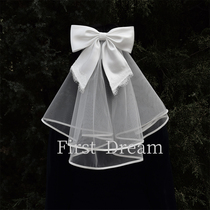 FirstDream2020 new vintage bridal headdress Net red white satin edging bow short veil