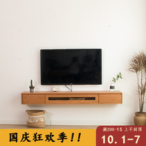 TV cabinet wall hanging wall-mounted creative solid wood small apartment ultra-thin narrow bedroom hanging cherry black walnut hanging cabinet