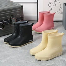 Fashion rain boots womens short tube mens rain boots low-top waterproof rubber shoes thick-soled non-slip plus velvet water shoes work trend boots