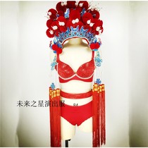 Red drama phoenix crown retro Chinese style Mid-Autumn Festival bar dsGOGO nightclub stage dance team performance suit