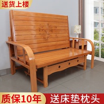 Bamboo bed Folding sofa bed dual-use double single multi-function lunch break Simple household economical solid wood hard board bed