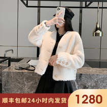 2021 new winter imported Merino fur one-piece female short lamb fur grass V-neck young leather jacket
