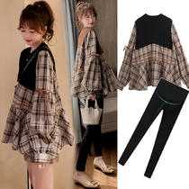 Pregnant women autumn suit fashion 2021 Korean version of long pregnant womens coat out tide mother maternity dress women