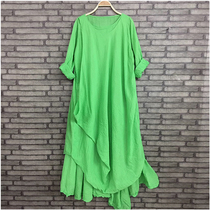 Thai Thai cotton solid color long sleeve dress versatile ethnic Zen pure color tea cotton spring and autumn dress long dress