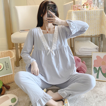 Spring and summer cotton thin moon clothes long sleeve pregnant womens pajamas maternal feeding set 11 months 12 postpartum lactation clothes summer