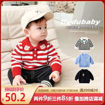  Baby polo neck sweater spring and autumn baby new Western knitwear childrens striped autumn mens casual top women