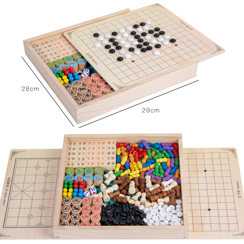 オールインワンチェッカー、フライングチェス、バックギャモン、子供や学生向けの教育ゲーム、多機能チェッカーボード、木製ギフトおもちゃ