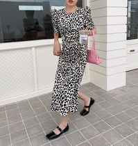Korean version 2021 bubble sleeve wave dot printed dress drawstring slim slim mid-length short-sleeved long-sleeved dress feminine temperament