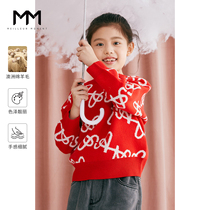 MM wheat lemon children's clothing 2021 autumn and winter new new new year red sweater wool crew neck sweater MCC130121