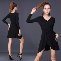 Latin dance practice clothes womens adult tops long sleeves professional training sexy dance dress dress new dance wear black