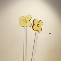 Suitable for Starbucks osmanthus cherry blossom Gingerbread Man glass mixing stick Cup coffee juice milk drainage stick