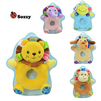 Cartoon animal hand ring bell baby newborn 0-1 year old baby plush toy hand Ring Bell puzzle early