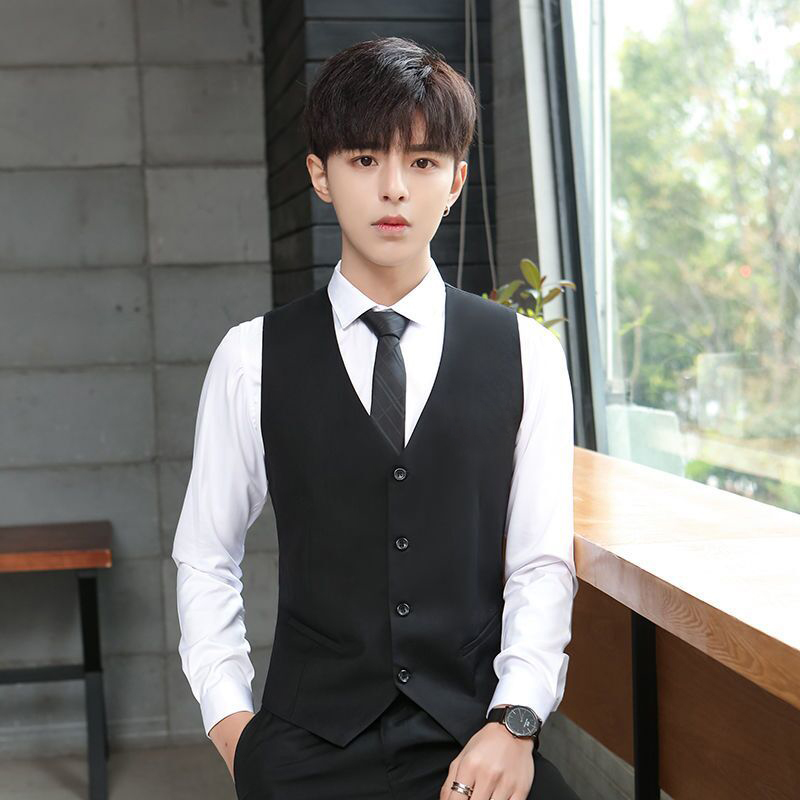Suit, vest, men's Korean version slim fitting trend suit, small vest, best man's wedding, business suit, casual shirt set