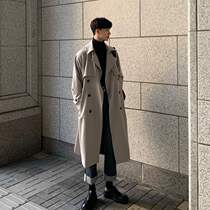 Tide brand long trench coat mens Spring and Autumn New lapel casual jacket Joker loose Ruffian handsome tide flow coat
