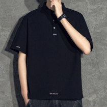 Summer polo shirt Mens fashion brand embroidery Hong Kong style simple trend lapel short-sleeved T-shirt casual loose base shirt