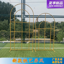 New Mori outdoor wedding arrangement wrought iron screen arch flower frame Chinese wedding stage background decoration Road introduction