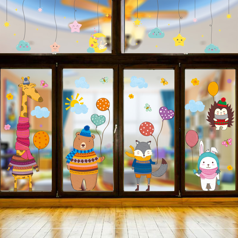 [4.65] Cartoon cute kindergarten glass door sticker 3D stereo window
