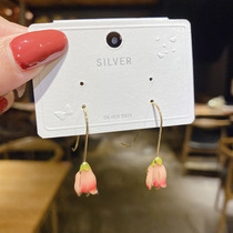 New 100 lap pure silver earbuke with a long ear line s925 silver ornament Korean version fashion temperamental display face slim earring female style