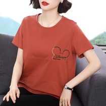 Summer new cotton short-sleeved T-shirt womens middle-aged mother foreign style T-shirt casual large size half-sleeve top women